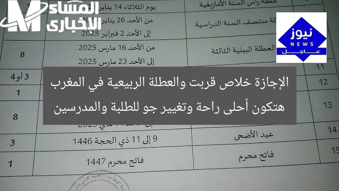 الإجازة خلاص قربت والعطلة الربيعية في المغرب هتكون أحلى راحة وتغيير جو للطلبة والمدرسين