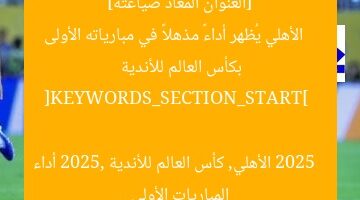[العنوان المعاد صياغته]  
الأهلي يُظهر أداءً مذهلاً في مبارياته الأولى بكأس العالم للأندية 2025  

[KEYWORDS_SECTION_START]  
الأهلي, كأس العالم للأندية 2025, أداء المباريات الأولى