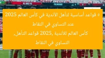 5 قواعد أساسية لتأهل الأندية في كأس العالم 2025 عند التساوي في النقاط  
كأس العالم للأندية 2025, قواعد التأهل, التساوي في النقاط