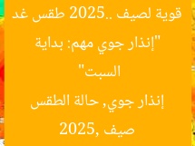 “إنذار جوي مهم: بداية قوية لصيف 2025.. طقس غد السبت”
صيف 2025, إنذار جوي, حالة الطقس