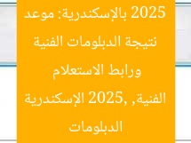 نتيجة الدبلومات الفنية 2025 بالإسكندرية: موعد ورابط الاستعلام
الدبلومات الفنية, 2025, الإسكندرية