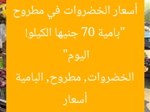 “بامية 70 جنيها الكيلو! أسعار الخضروات في مطروح اليوم”
أسعار الخضروات, مطروح, البامية