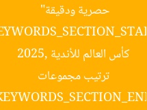 “ترتيب مجموعات كأس العالم للأندية 2025: تحديثات حصرية ودقيقة”
KEYWORDS_SECTION_START
ترتيب مجموعات كأس العالم للأندية 2025, تحديثات حصرية, جدول الترتيب
KEYWORDS_SECTION_END